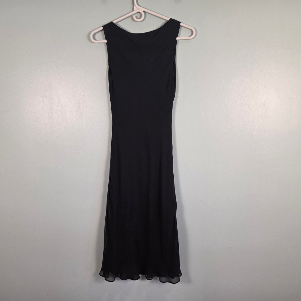 BCBGMAXAZRIA Black 100% Silk Pleated VNeck Sleeveless Midi Cocktail Dress Size 0 - Picture 2 of 9
